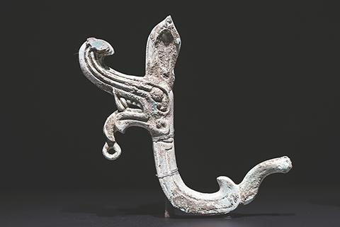 ◎ 二月七日拍攝的三星堆虎頭龍身青銅像(3D打印複製品局部)。