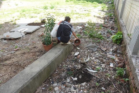 ◎ 衛生局人員進行孳生源巡查工作。