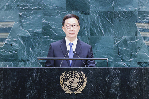 ◎ 當地時間九月廿六日,國家副主席韓正在紐約聯合國總部出席第八十一屆聯合國大會一般性辯論並發表講話。(新華社記者龐興雷 攝)